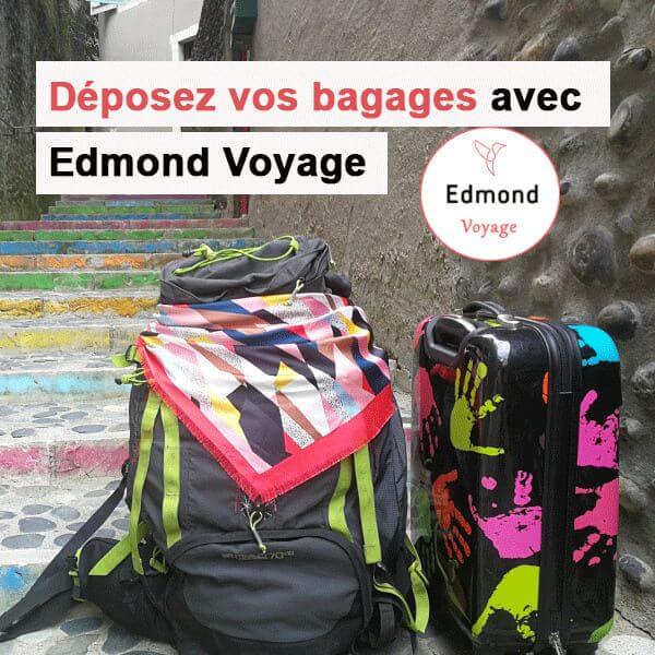 Une affiche publicitaire pour la consigne à bagages Edmond Voyage, installée à Pau.